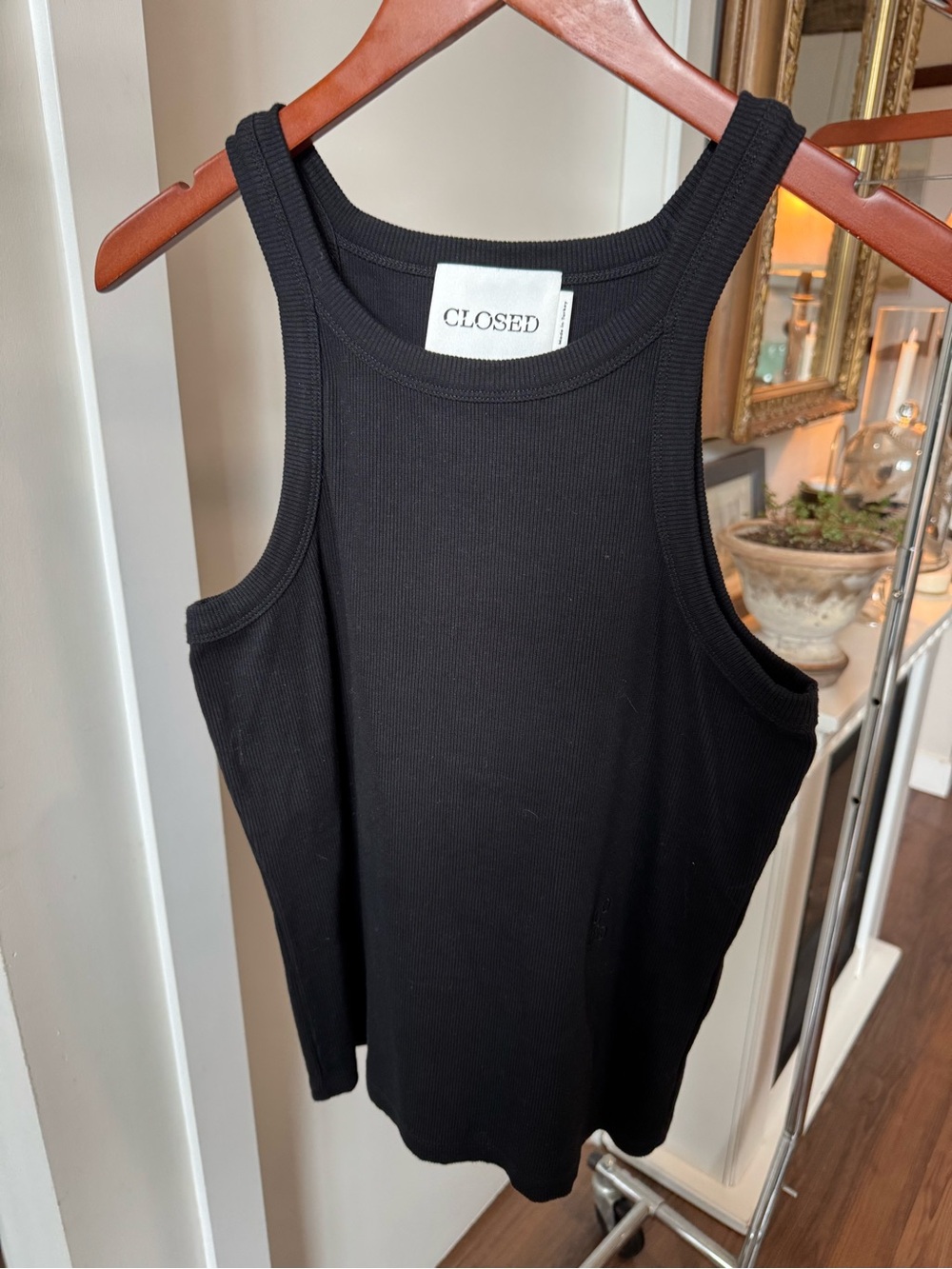 CLOSED Black Ribbed Tank with Scoop Neck